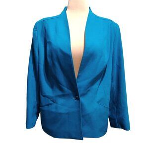 Vintage Plus Size Blazer 16 Teal Single Button Corporate Vintage Office USA Made